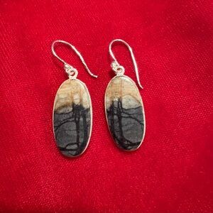 Picasso Jasper Dangle Earrings. Sterling Silver 925.